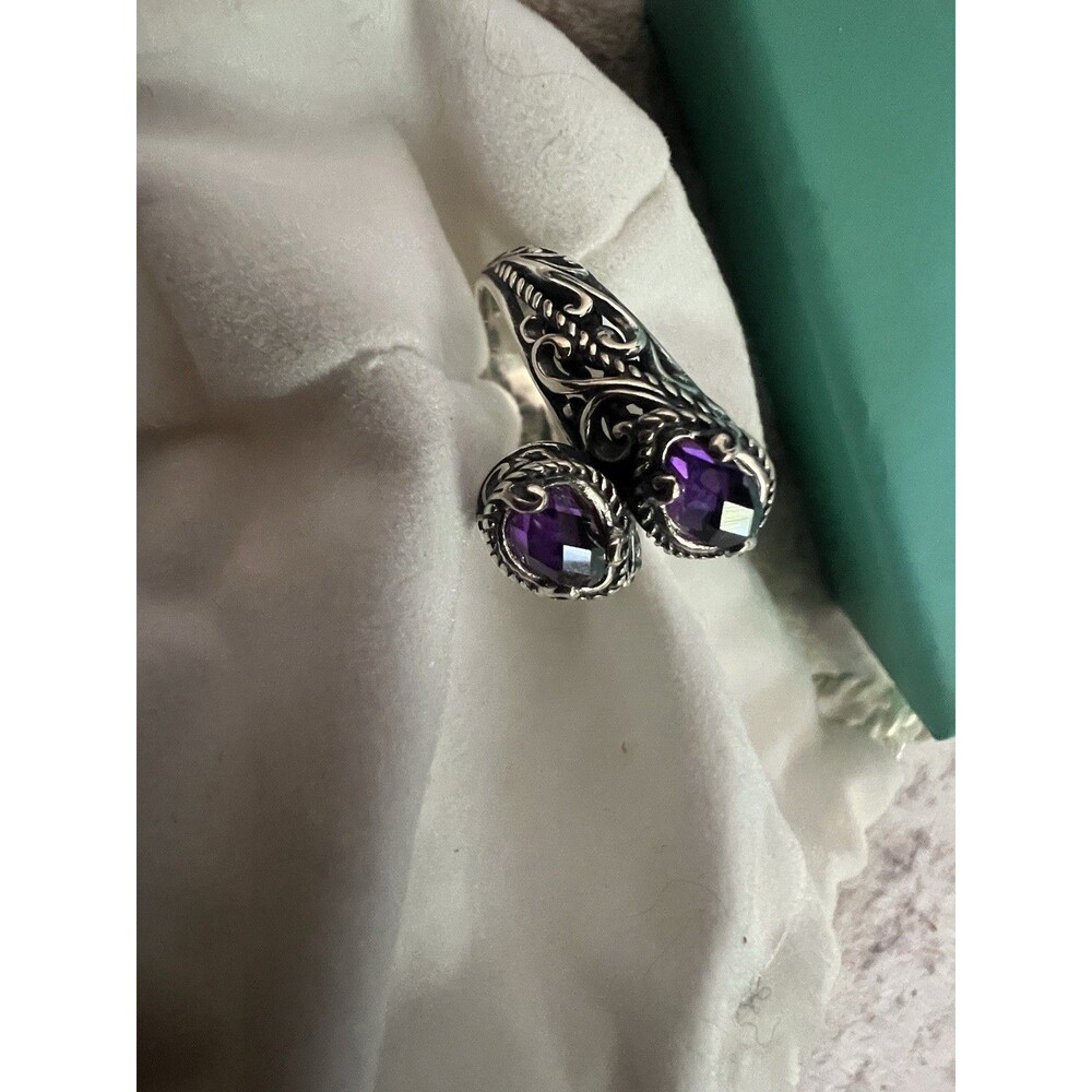 Carolyn Pollack Sterling Faceted Amethyst Doublet Bypass Ring Women 8